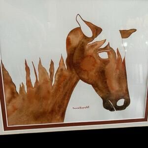 Original Artist Signed Watercolour Abstract Horse Print Matted and Framed